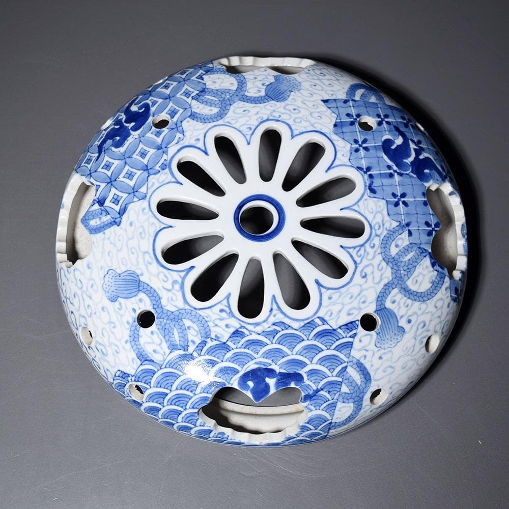 有田焼 染付 地紋松鷹文窓絵 大香炉 香炉 アロマ 骨董 古美術 アンティーク