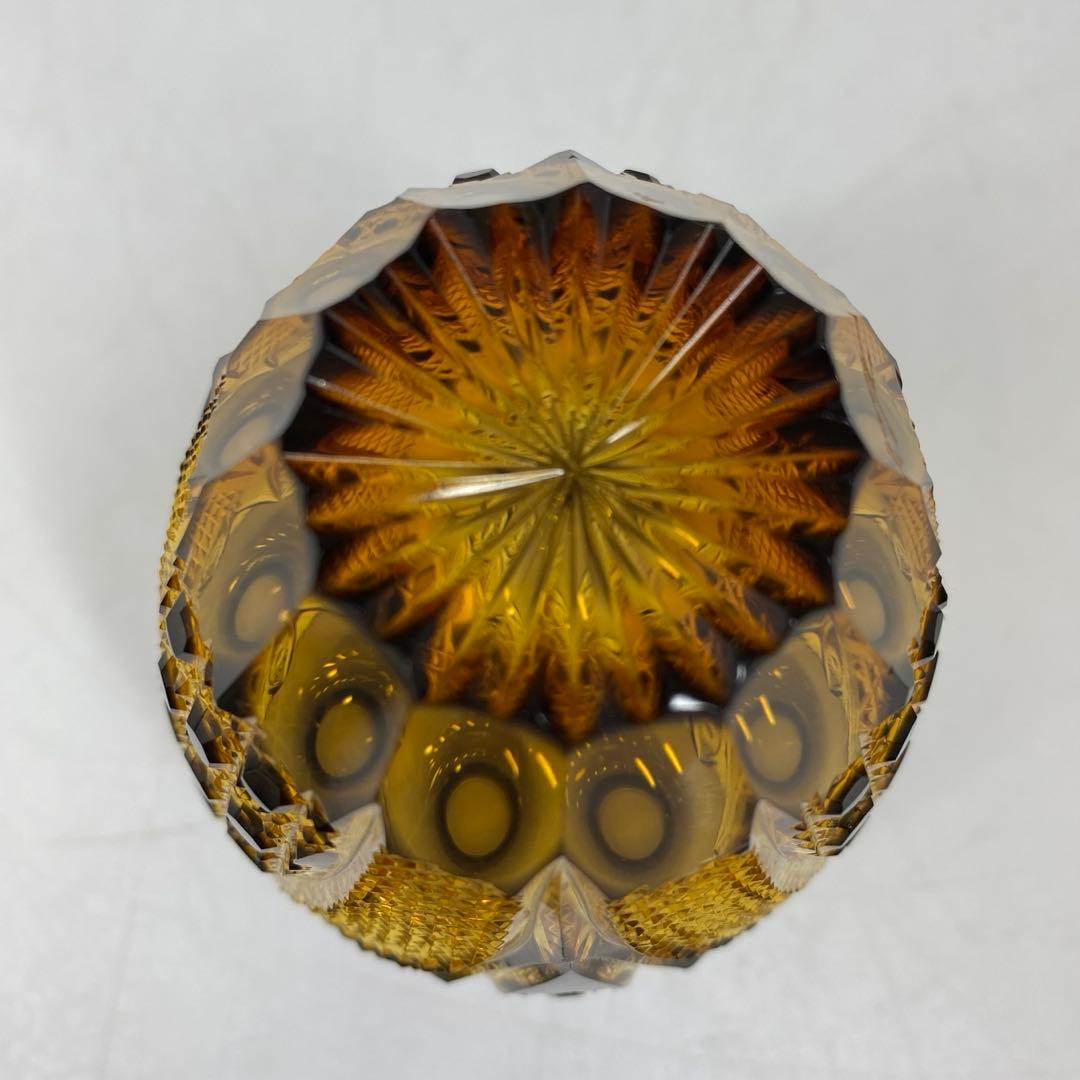 黒木国昭 綾切子 アンバーパープル二色切子茶入 共箱トニコ東さ7-