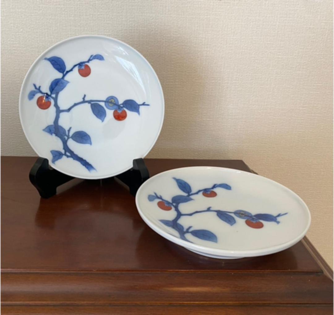 人間国宝 14代酒井田柿右衛門 染錦柿文 柿絵皿