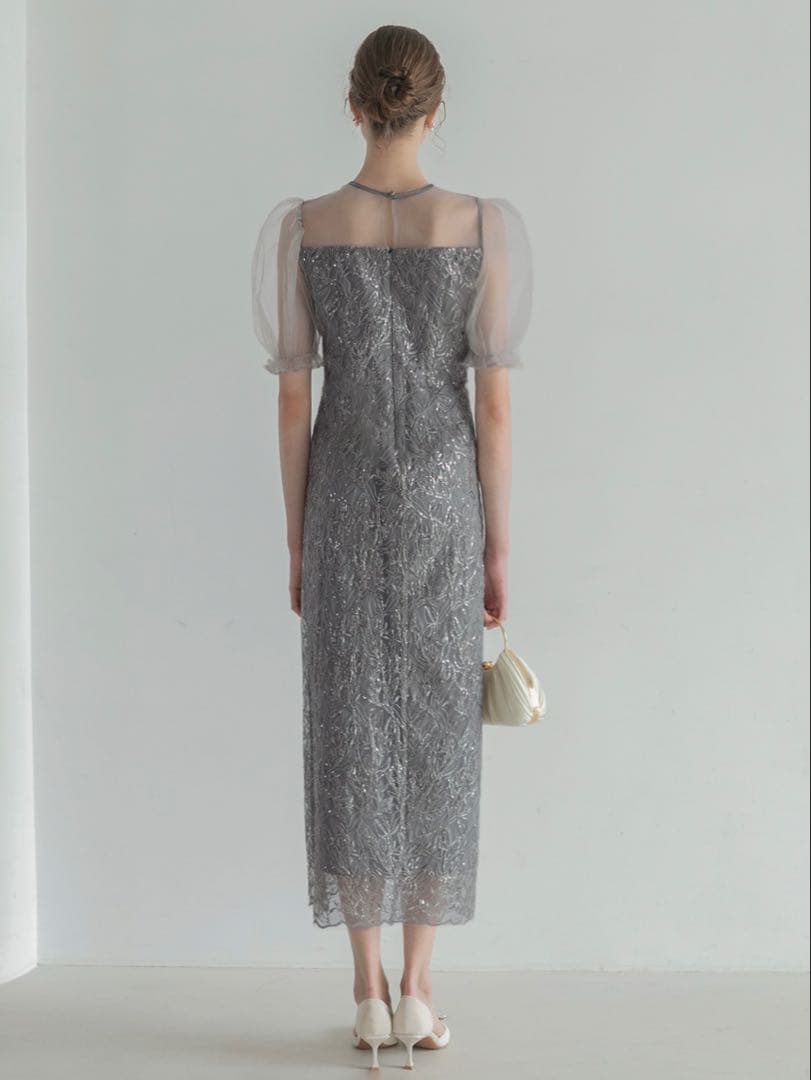 チュールフラワースパンコールIラインワンピースドレス結婚式パーティー成人式二次会