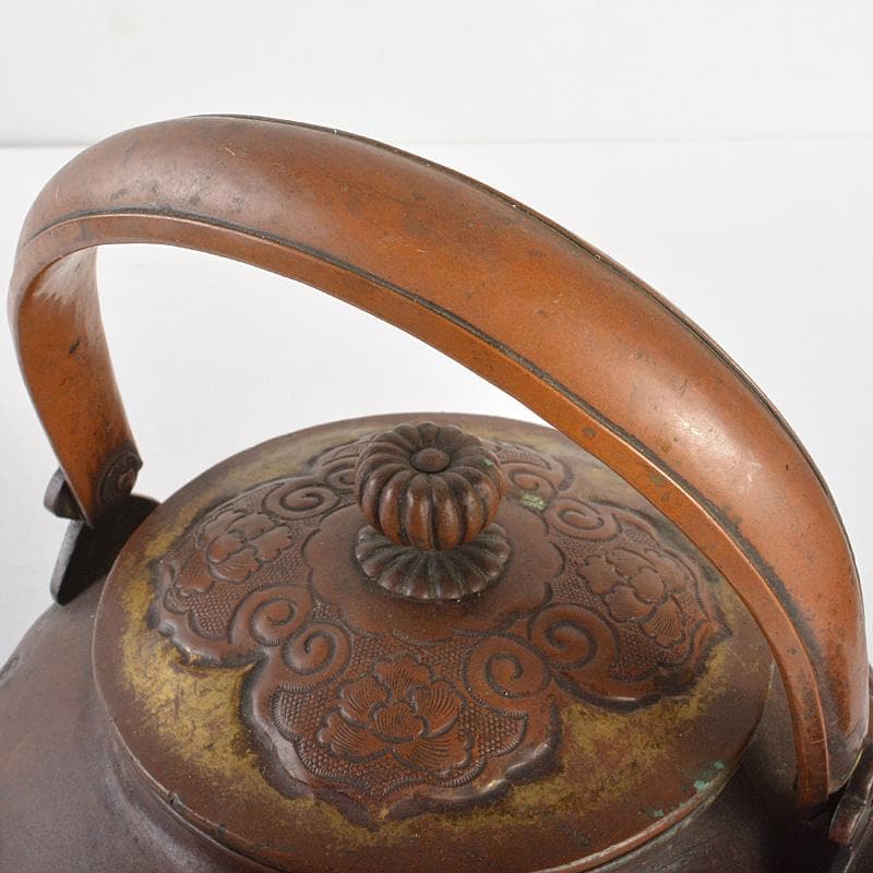 煎茶道具　銅製鎚起　花文　湯沸し　水次　薬缶　M　R6809