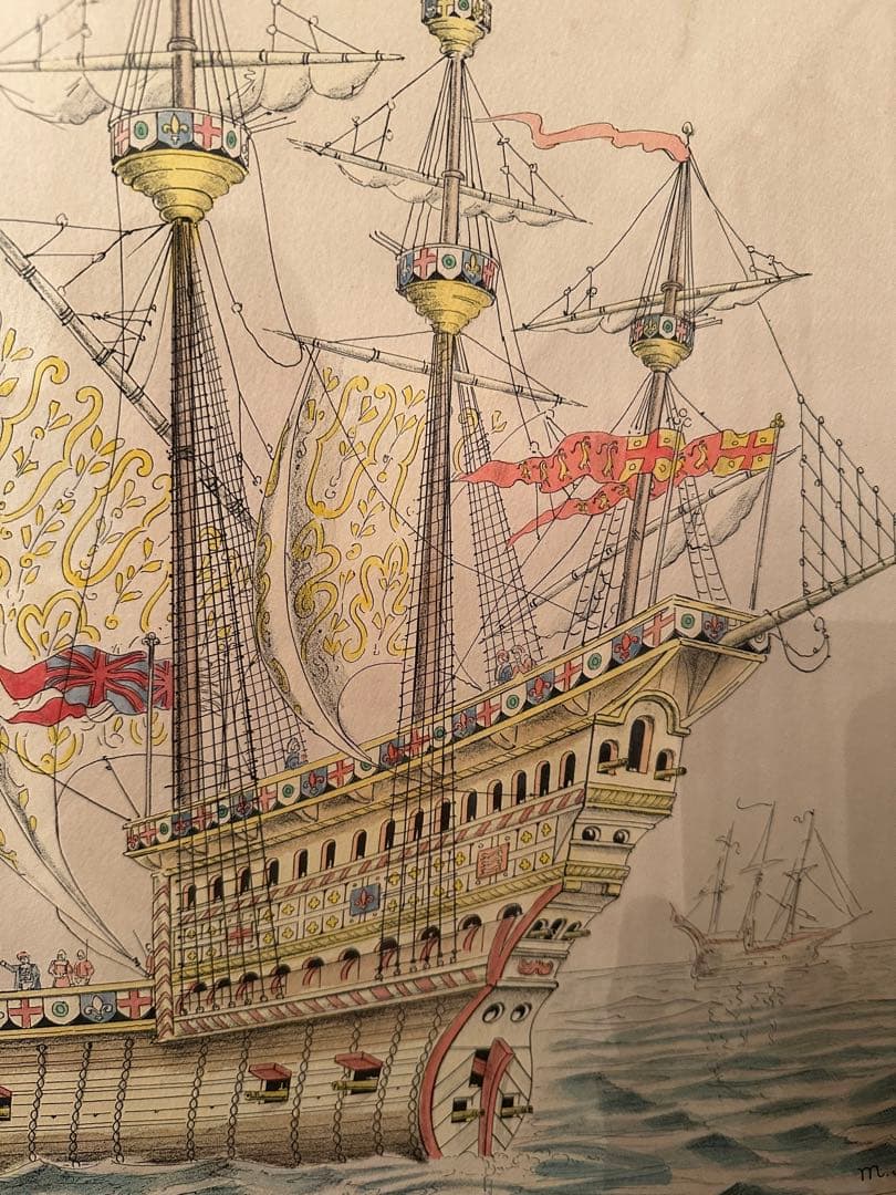 イギリスビンテージ　帆船エッチング