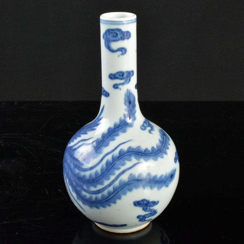 中国　大清雍正年製　青花　雲鳳凰文　長頸瓶　U　R4799