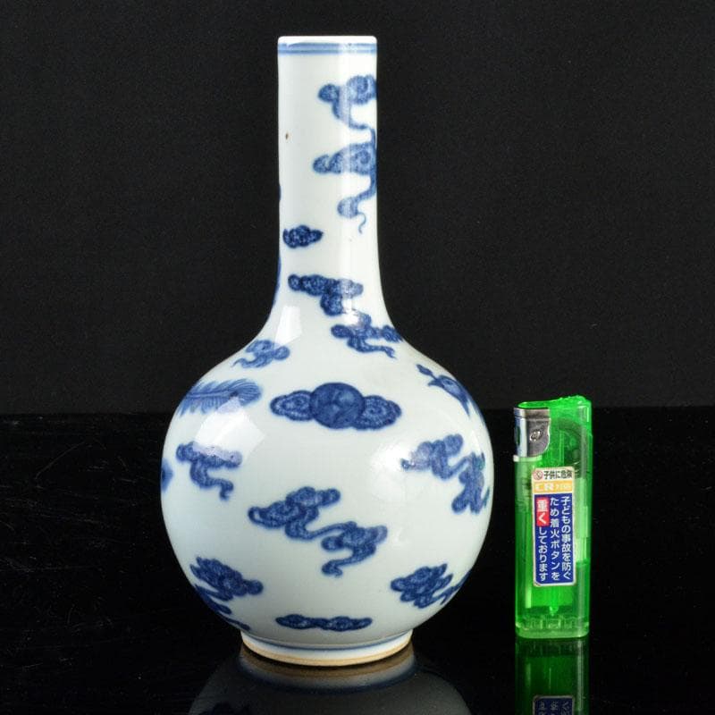 中国　大清雍正年製　青花　雲鳳凰文　長頸瓶　U　R4799