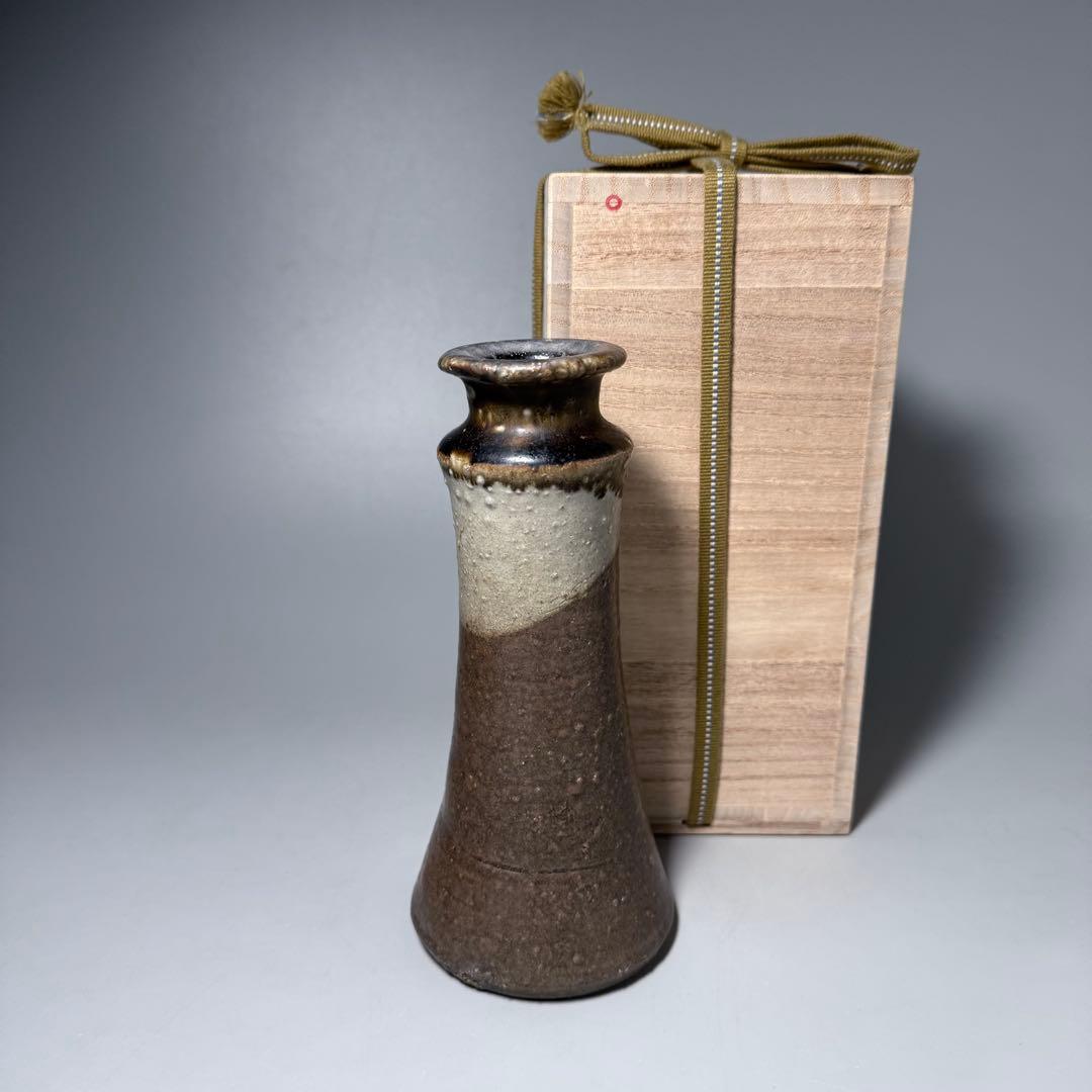 古唐津 花生 共箱 古美術 枯れの美 釉薬の流れ 19cm 蒐集家