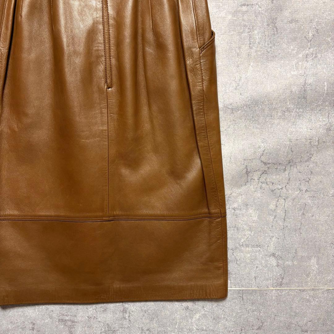 LOEWE ロエベ ラムレザー スカート 茶 ひざ丈 本革 ヴィンテージ