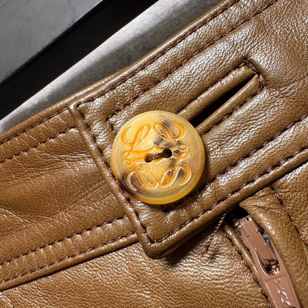 LOEWE ロエベ ラムレザー スカート 茶 ひざ丈 本革 ヴィンテージ