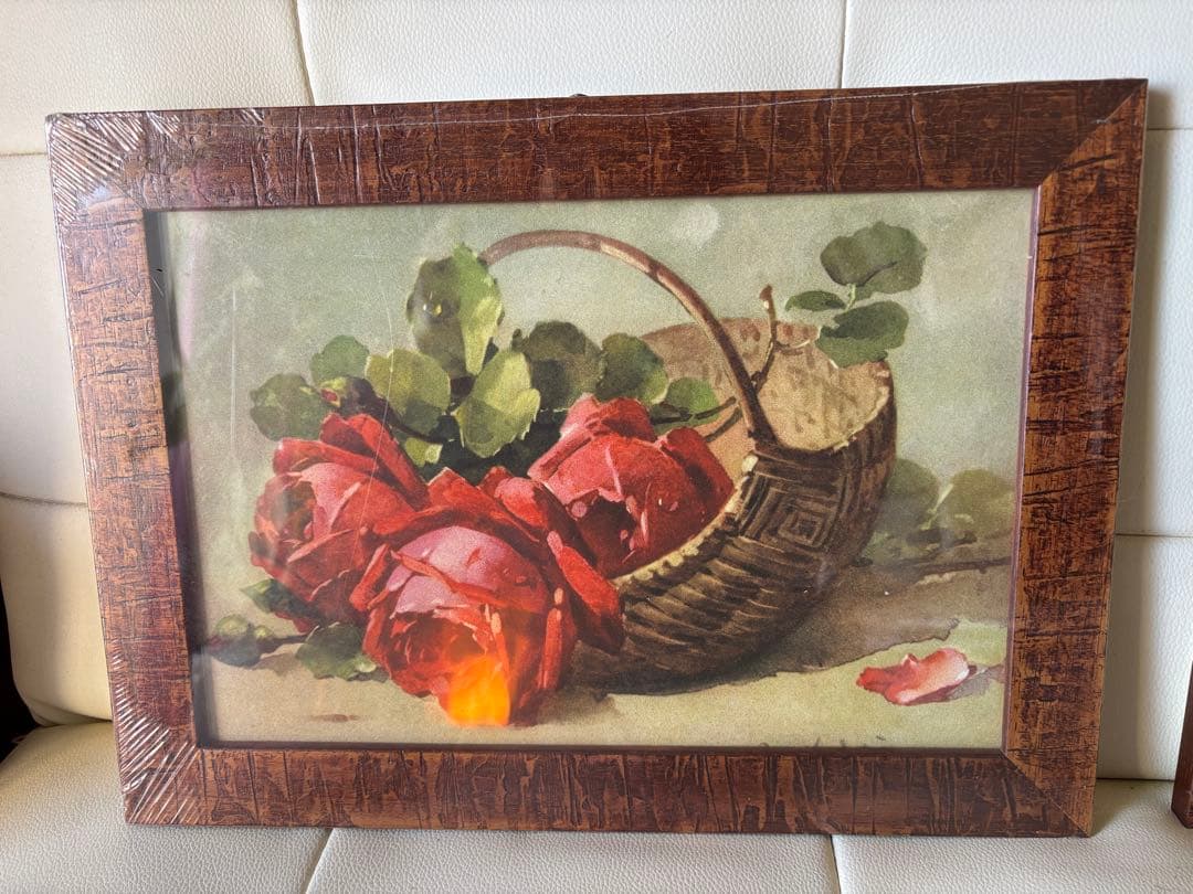 【新春SALE‼️】イタリー製絵画３点セット　薔薇ウッドフレーム　アンティーク風