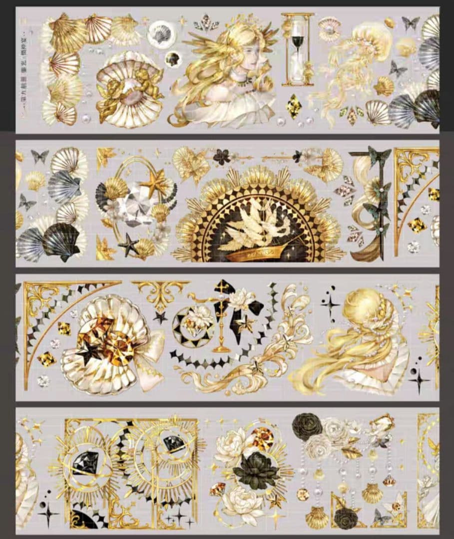 巻売 538☆ 海外 マスキングテープ マステ PET 装飾 花 人物 金ホロ 巻売