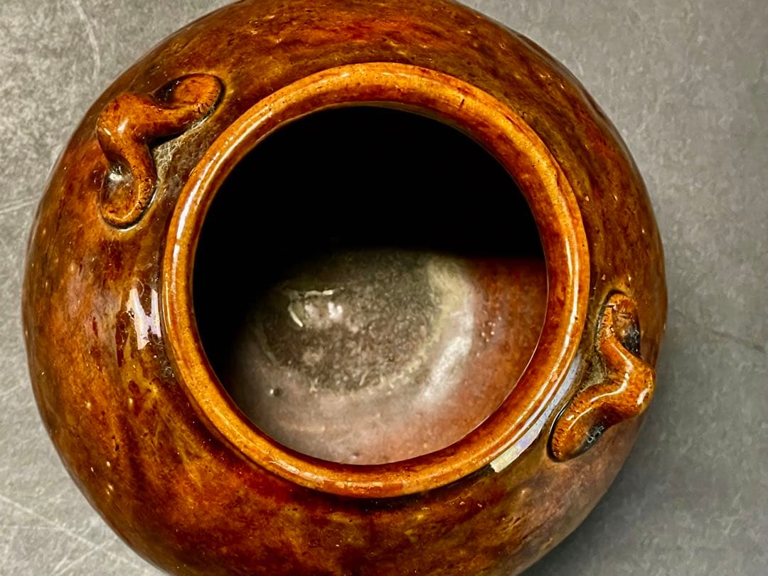 母」 大樋焼 双耳 飴釉 古壺 時代箱 古窯 （225A③）❗️割引