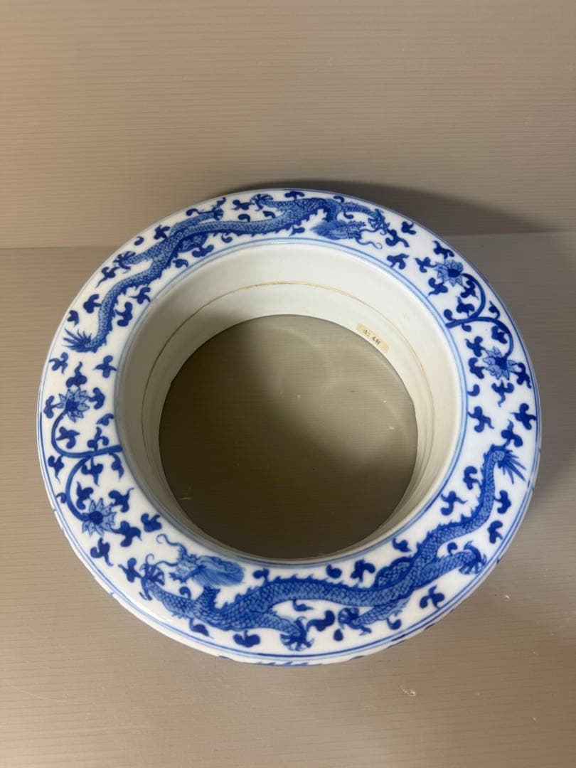 2430 骨董　染付青花　龍文　蓋物　置物　時代物