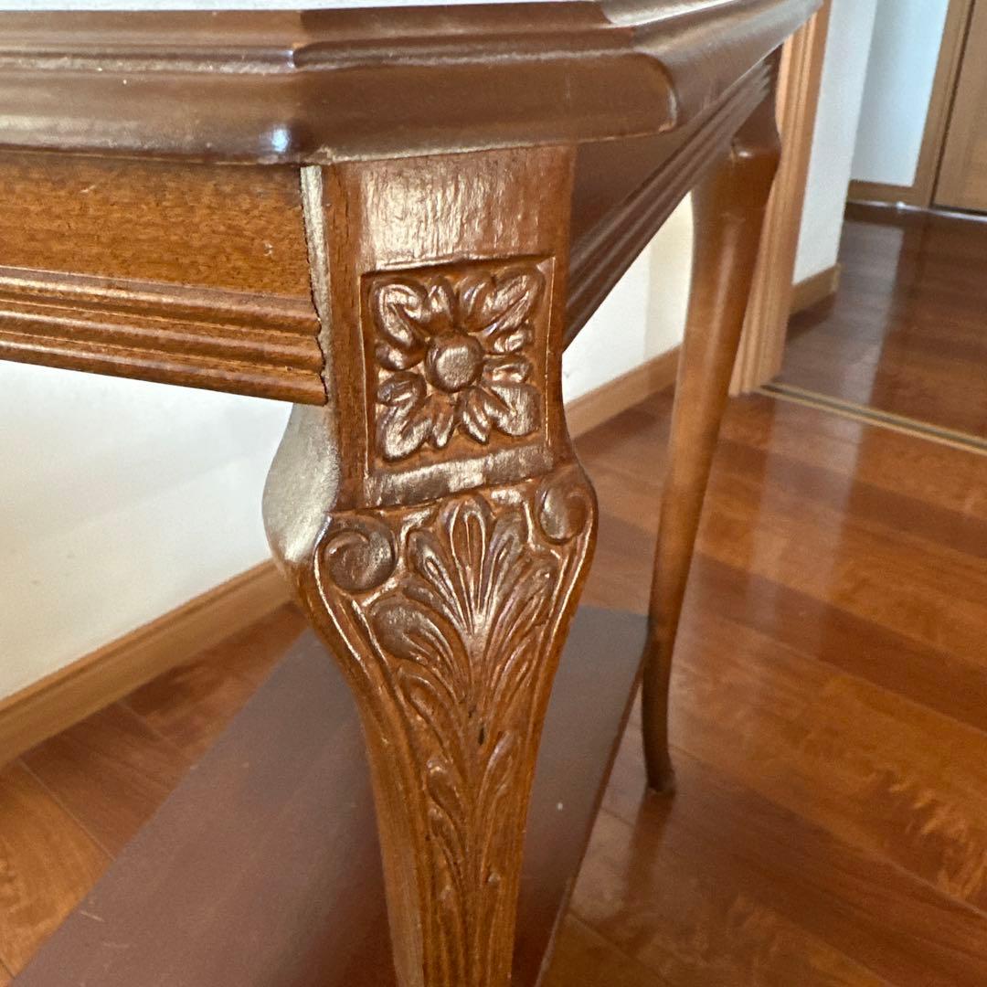 象嵌♦︎木製花柄装飾2段サイドテーブル♦︎電話FAX台♦︎コンソール