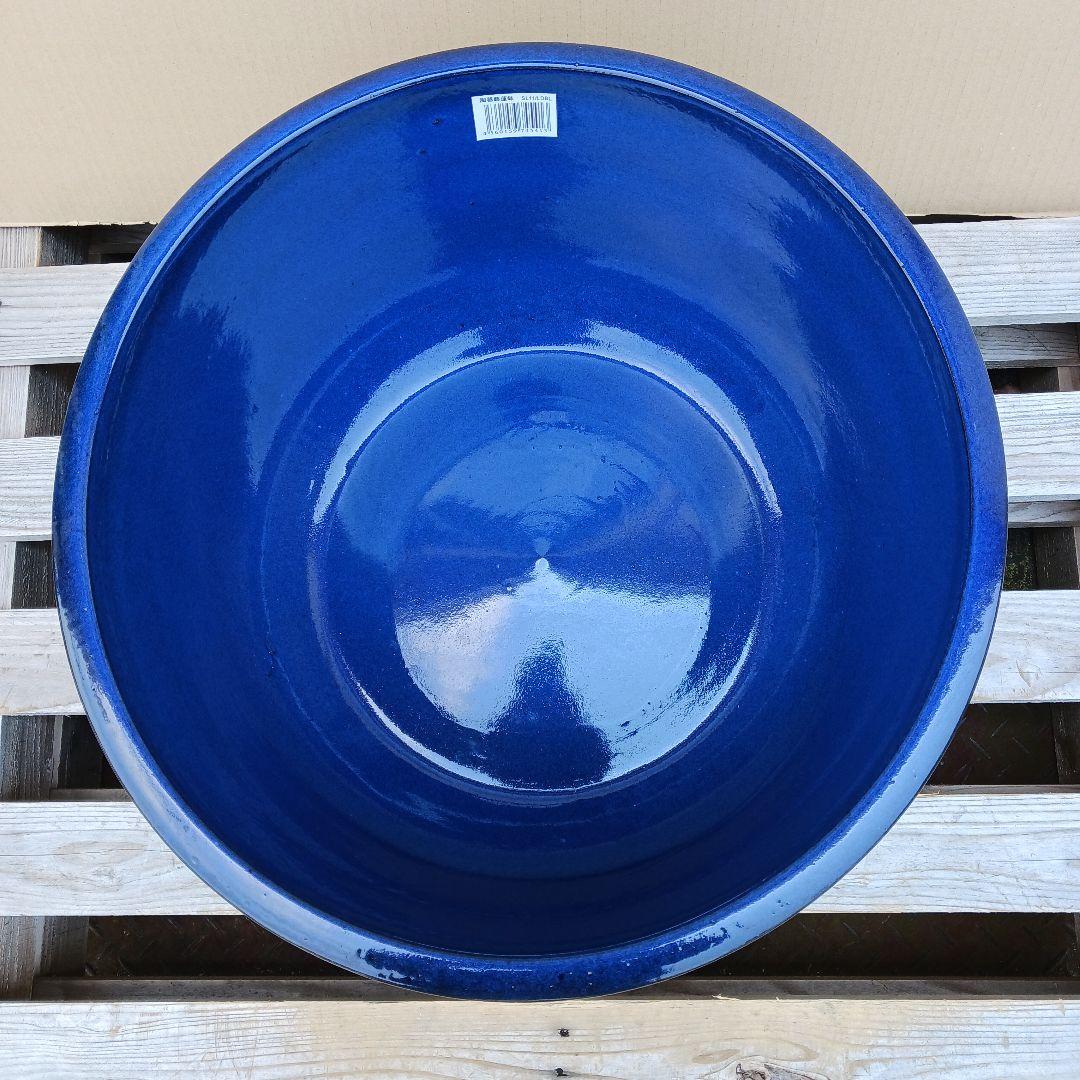 新品 ∅50特大 陶器 睡蓮鉢 手造り メダカ鉢 難有 ラピスブルー 青 LDB