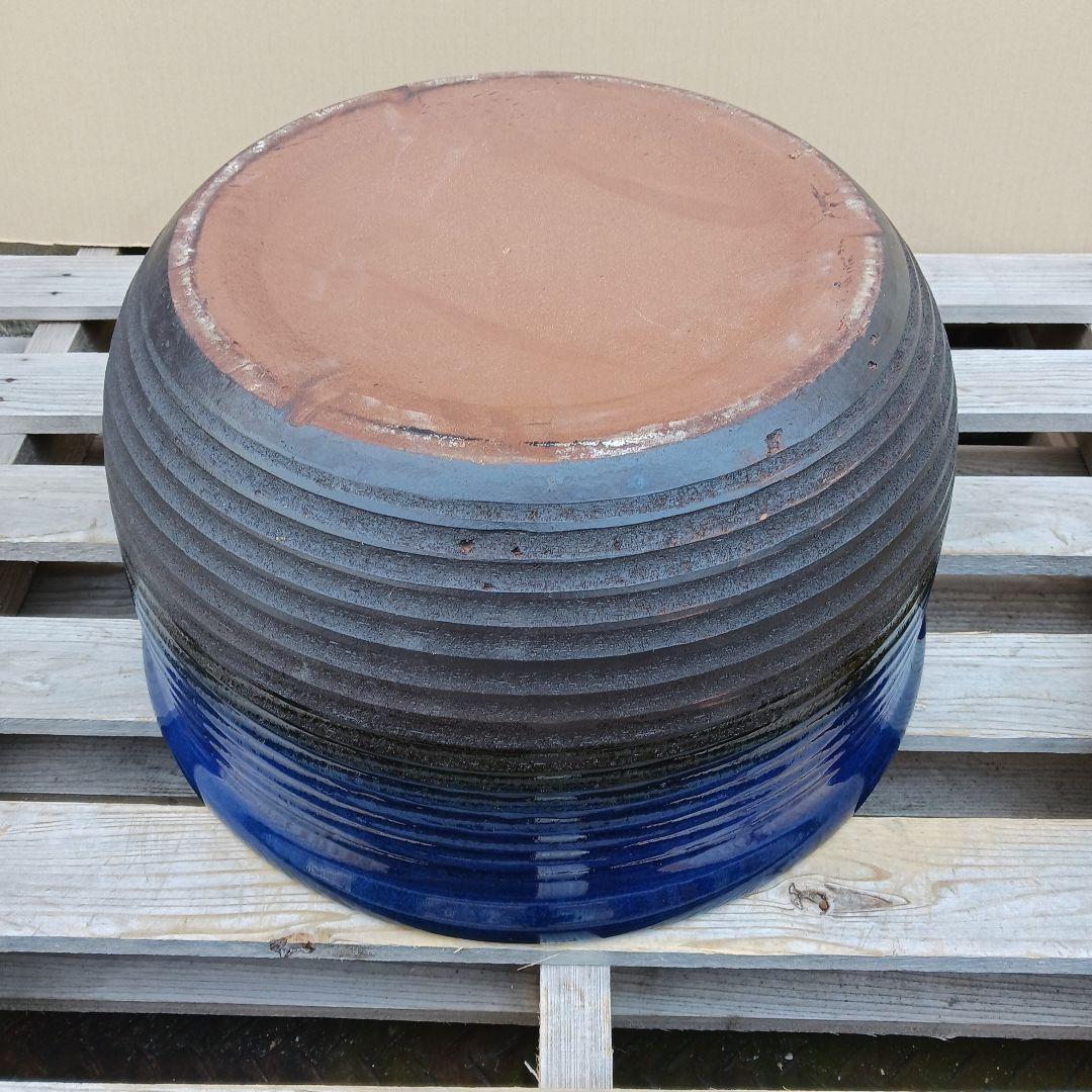 新品 ∅50特大 陶器 睡蓮鉢 手造り メダカ鉢 難有 ラピスブルー 青 LDB