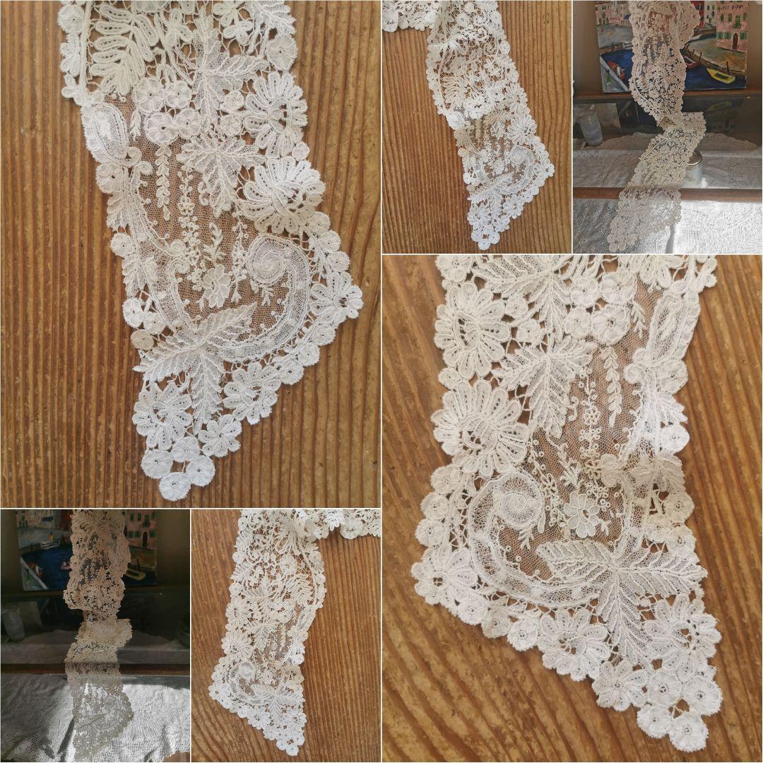 アンティーク繊細なブリュッセル デュセスレース ロングラペット付け襟
