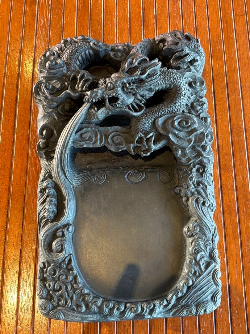 大型37cm 端渓硯 細密龍雲彫刻硯 古玩 硯 古美術 澄泥硯 唐