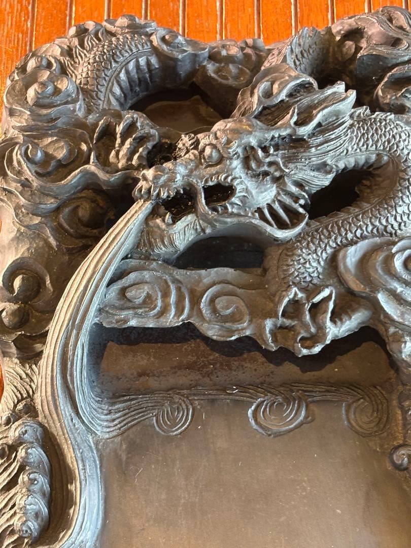 大型37cm 端渓硯 細密龍雲彫刻硯 古玩 硯 古美術 澄泥硯 唐