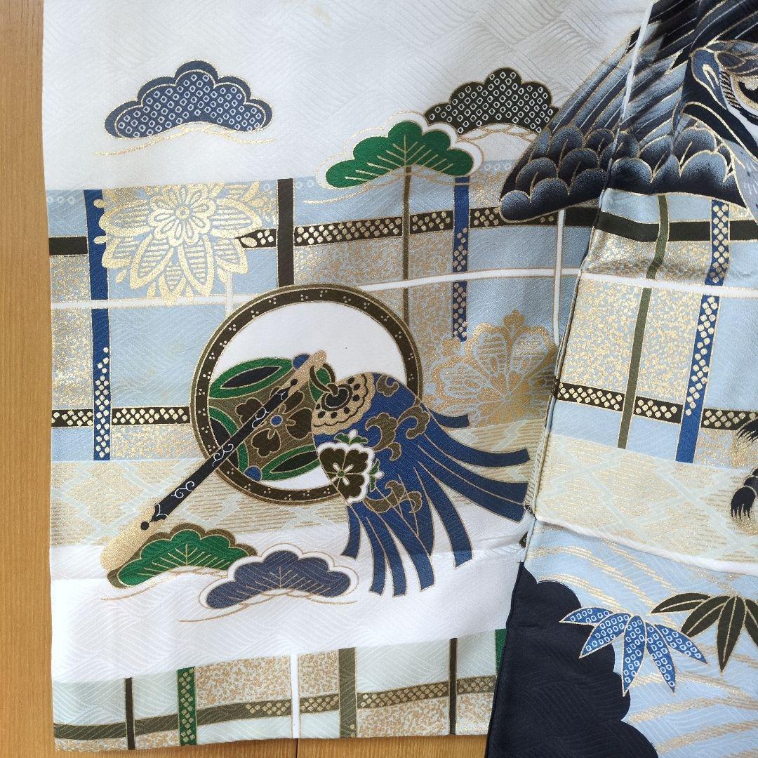 七五三３歳男の子着物と正絹総絞りの被布（中綿無し）ペパーミントグリー