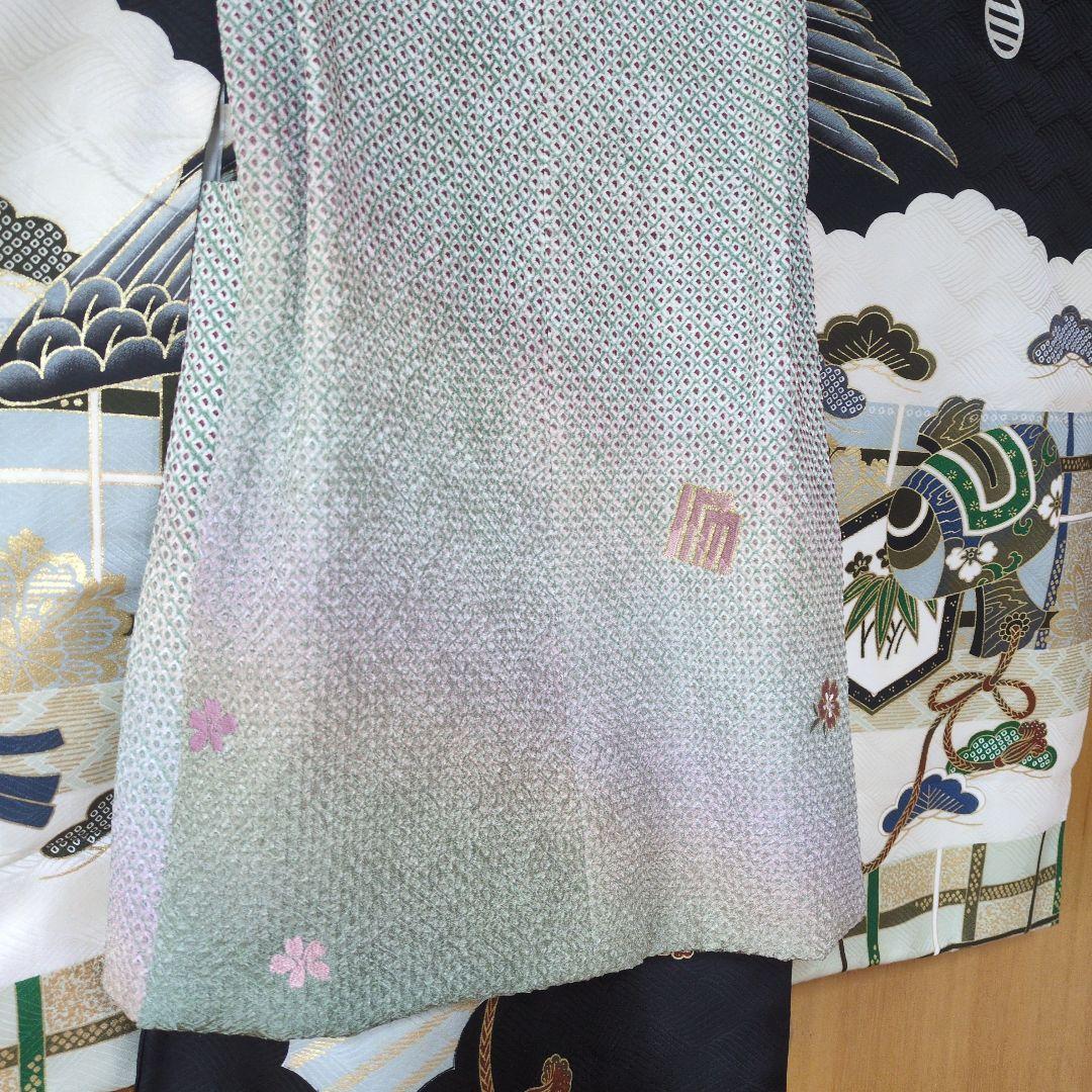 七五三３歳男の子着物と正絹総絞りの被布（中綿無し）ペパーミントグリー