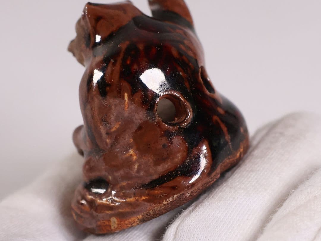 時代 砥部焼 向井和平 狸 根付 提げ物 陶芸 土人形【MB110】