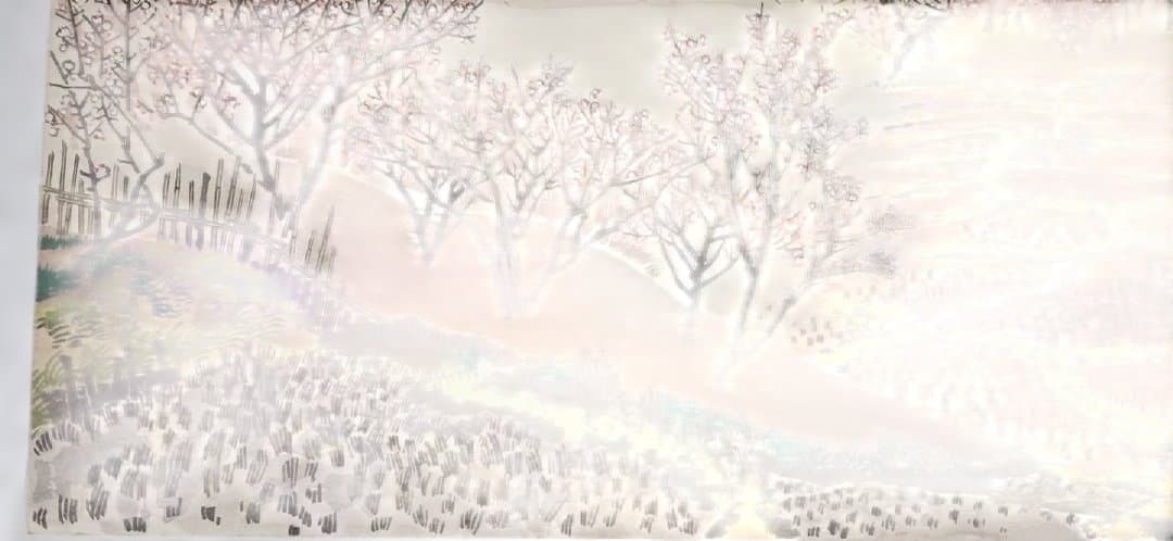 塊石版画、下曽我の梅林と富士、（富士25図の内)定石塊