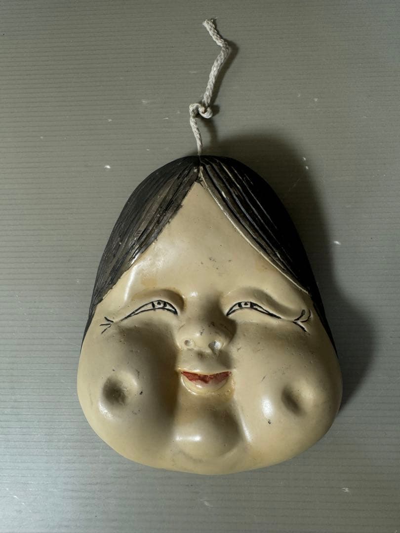 2498 骨董 裏春画 置物 彫刻 おたふく おかめ 裏絵 縁起物 お多福 お面