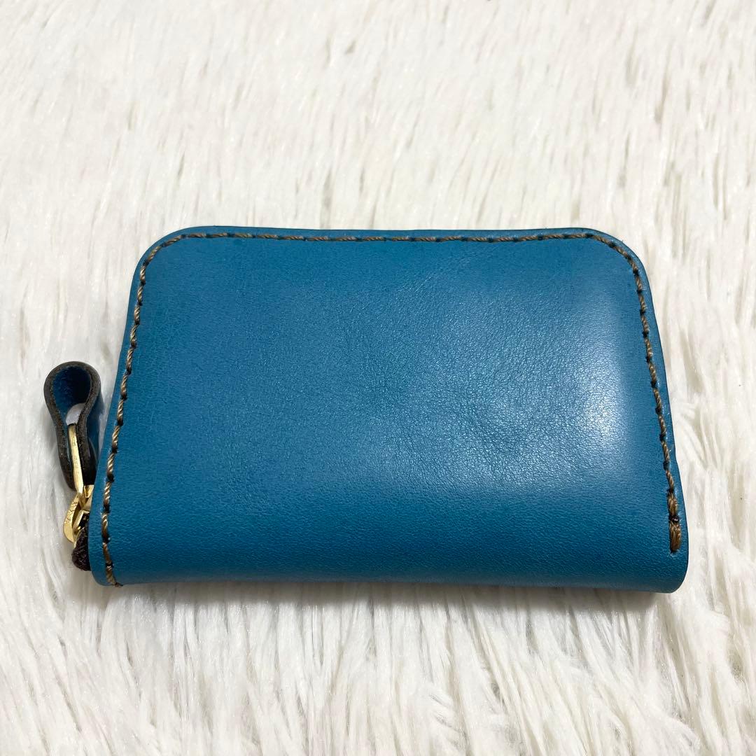 限定色/ヘルツ　財布　コンパクト　ラウンドファスナー　セルリアンブルー　レザー
