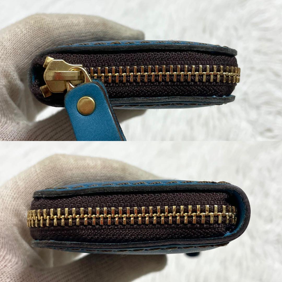 限定色/ヘルツ　財布　コンパクト　ラウンドファスナー　セルリアンブルー　レザー