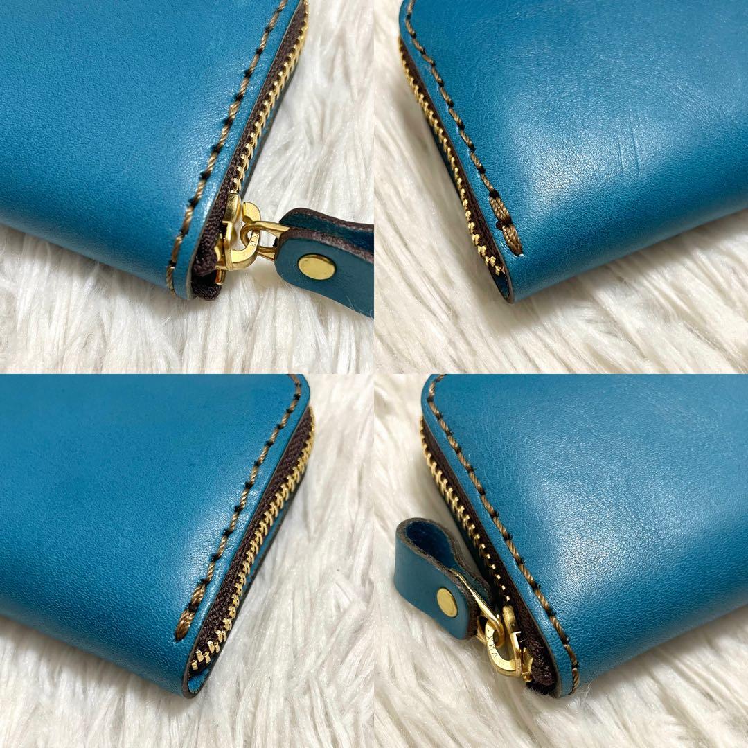 限定色/ヘルツ　財布　コンパクト　ラウンドファスナー　セルリアンブルー　レザー