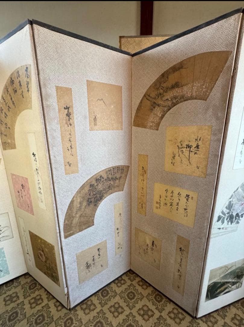 江戸後期 六曲屏風（6扇）画家コラージュ絵画