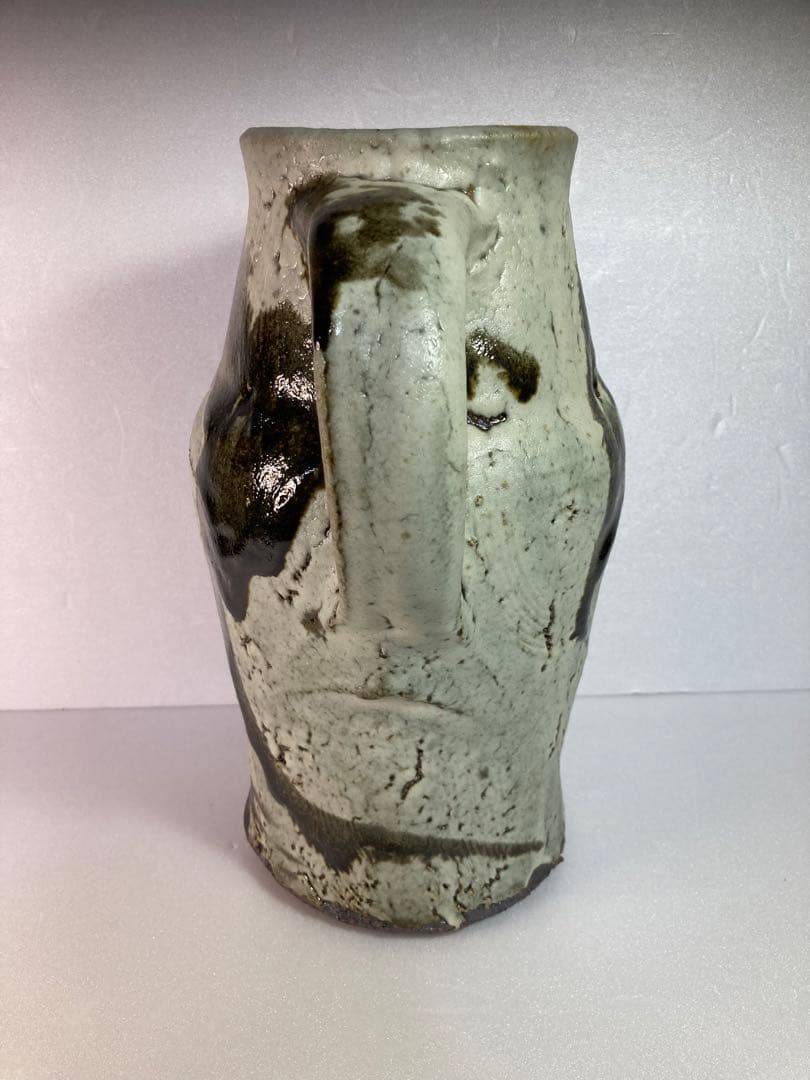 高内秀剛　糖釉把手付瓶　ピッチャー　益子焼　民藝　民芸　花瓶