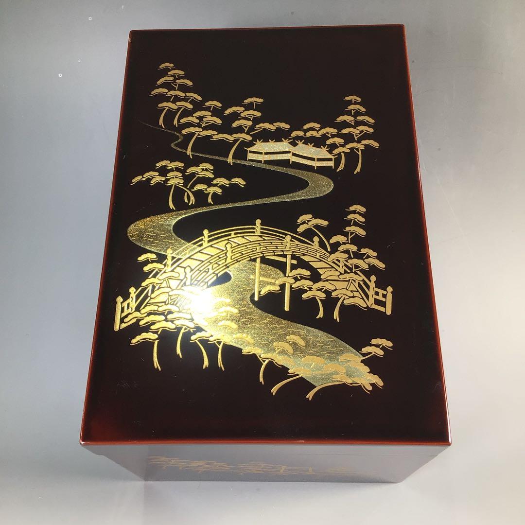 N872 茶箱 『溜塗』『松橋蒔絵』『黄交趾茶器三点揃』 紙箱 茶道具