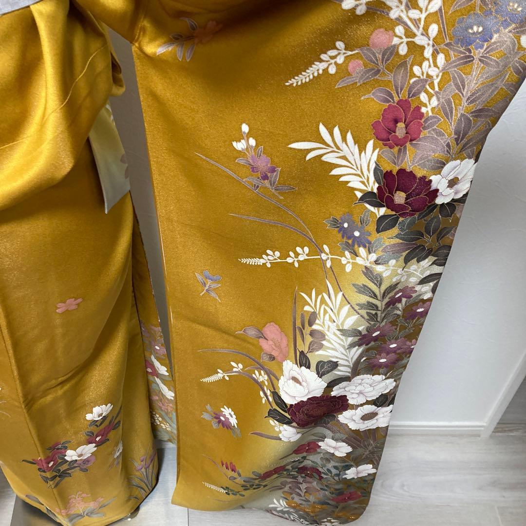 1回着用 振袖 牡丹 銀通し 大柄 トールサイズ アースカラー