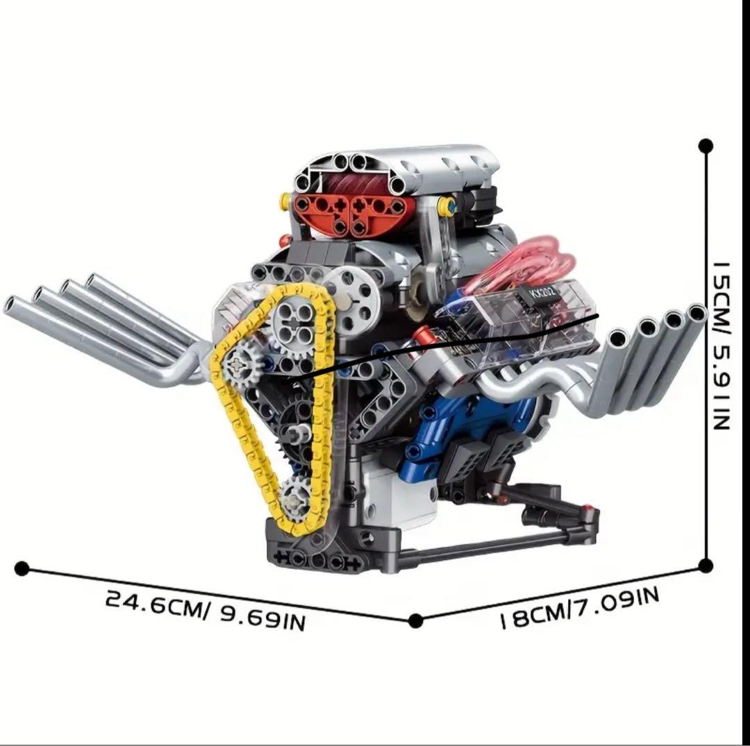 V8エンジン 模型 ブロック 組立 STEM教材 車 模型 電動モデル