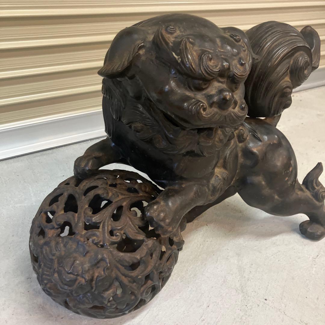 昭和レトロ 大型￼ 鉄製￼金属工芸玉乗り獅子像狛犬像置物オブジェ