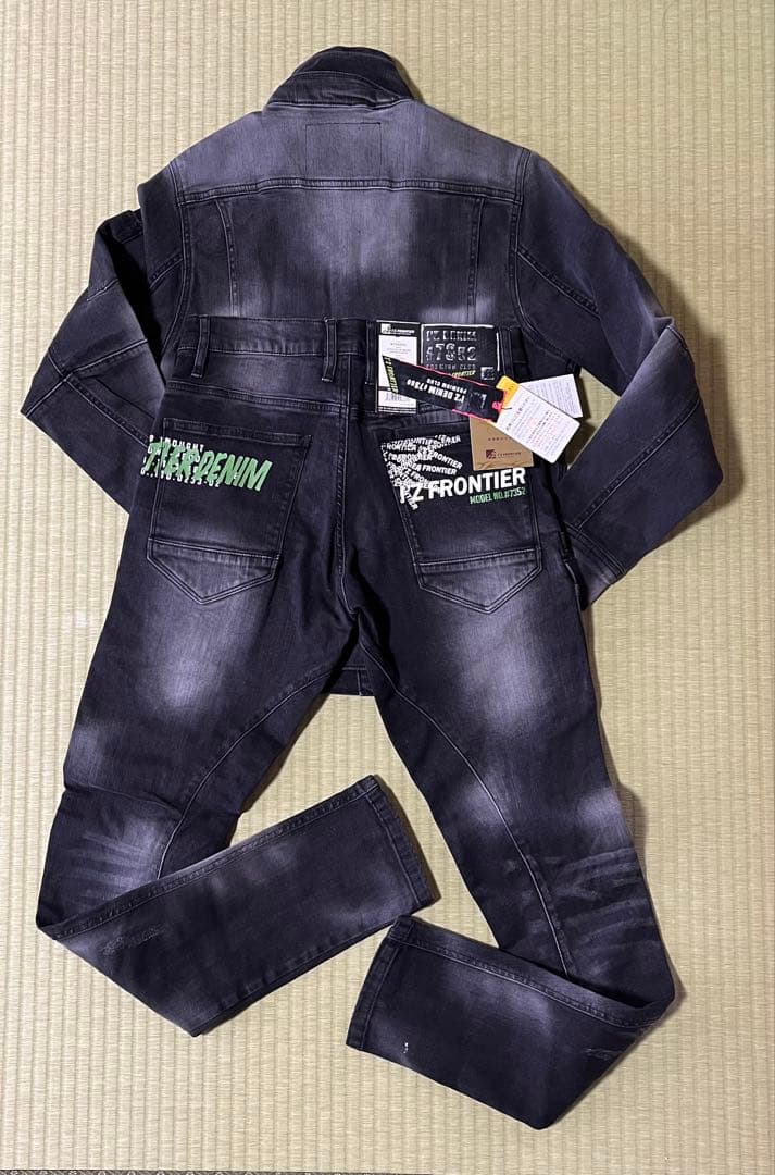 アイズフロンティア７３５０ＳデニムＧ　Ｍ寸カーゴパンツ７6cm上下組ブラック