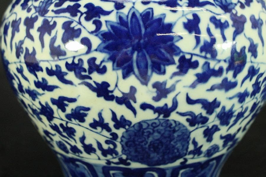 中国美術 青花 染付 纏枝蓮花紋 蓋壷(LC643)