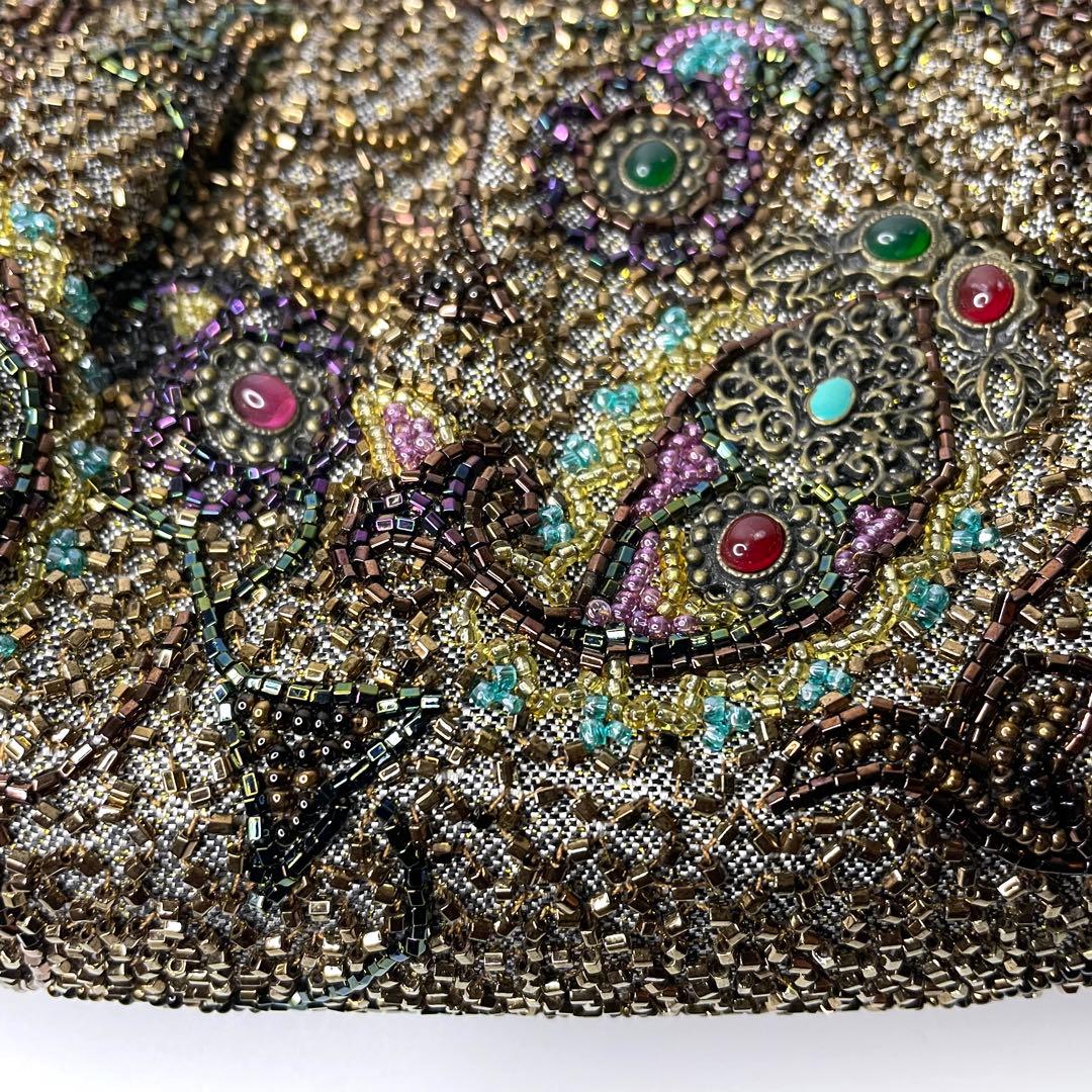 【美品】ルミーはしもと 総ビーズ ハンドバッグ がま口 皇室御用達