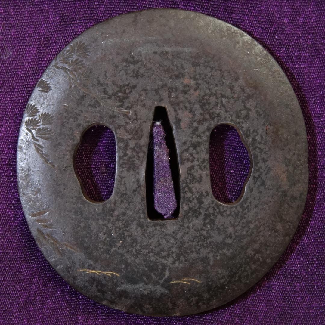 【 太公望図鍔 】 鍔 鐔 鉄地 象嵌 刀装具 武具 骨董 アンティーク