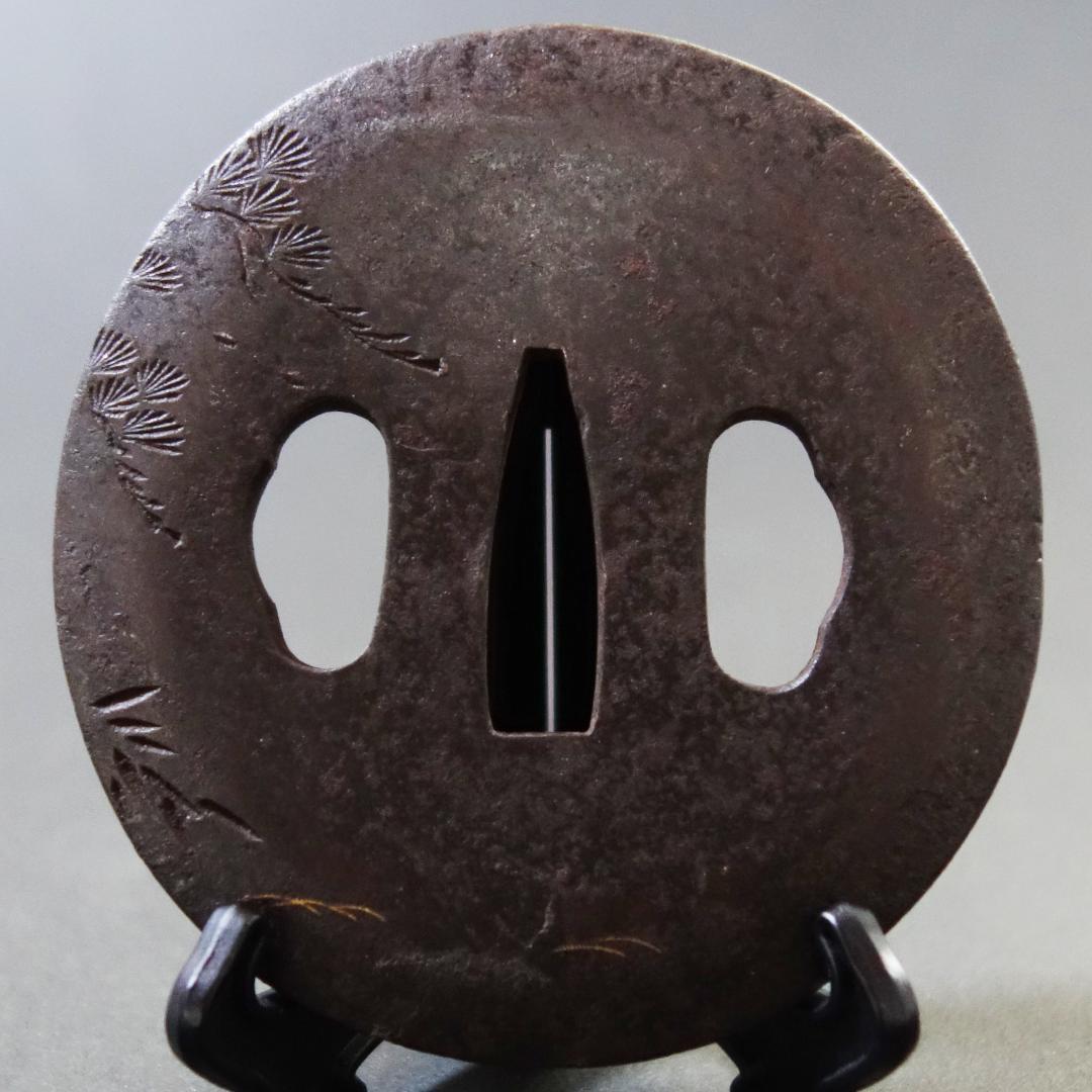 【 太公望図鍔 】 鍔 鐔 鉄地 象嵌 刀装具 武具 骨董 アンティーク