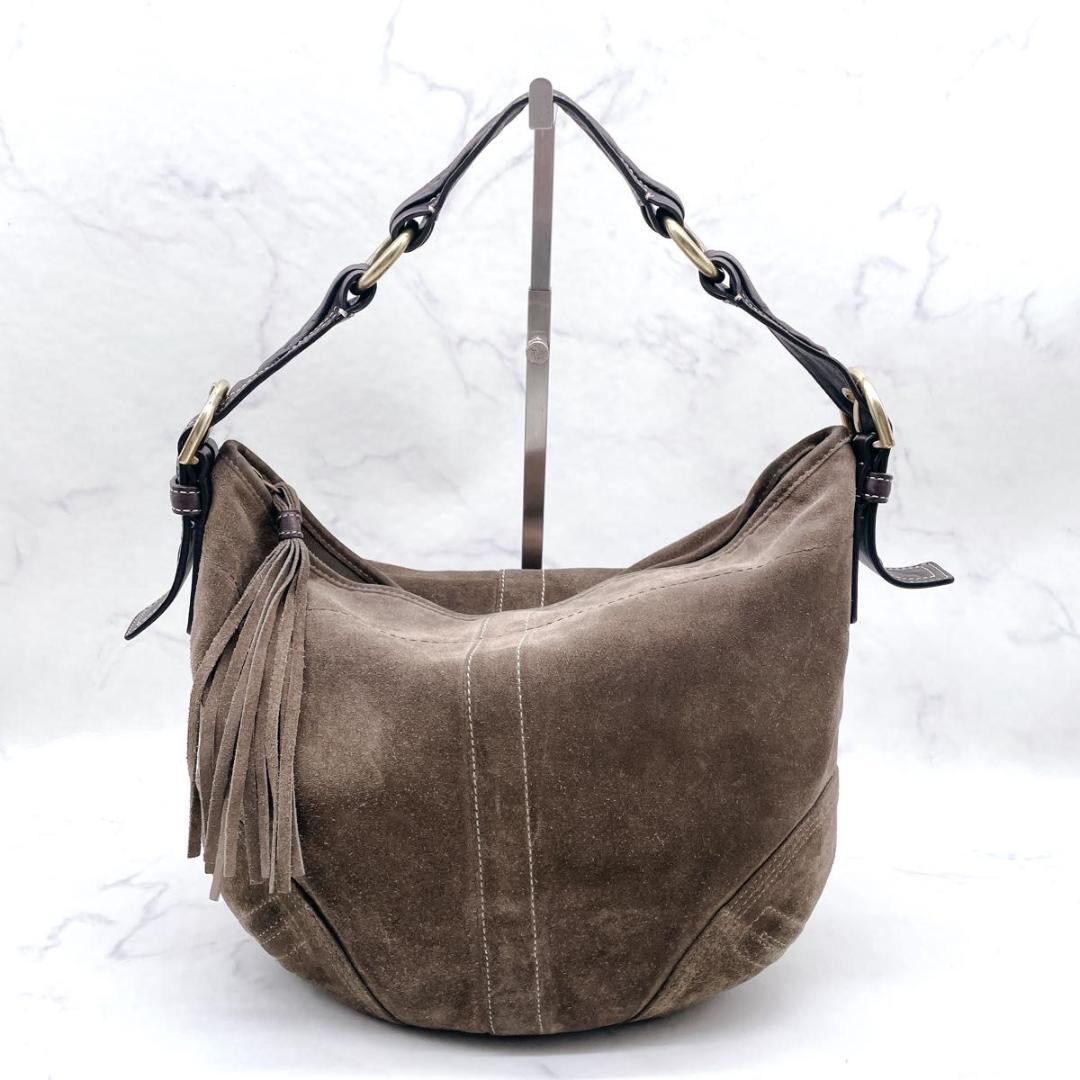 コーチ ホーボー ワンショルダーバッグ ハーフムーン スエード レザー ブラウン