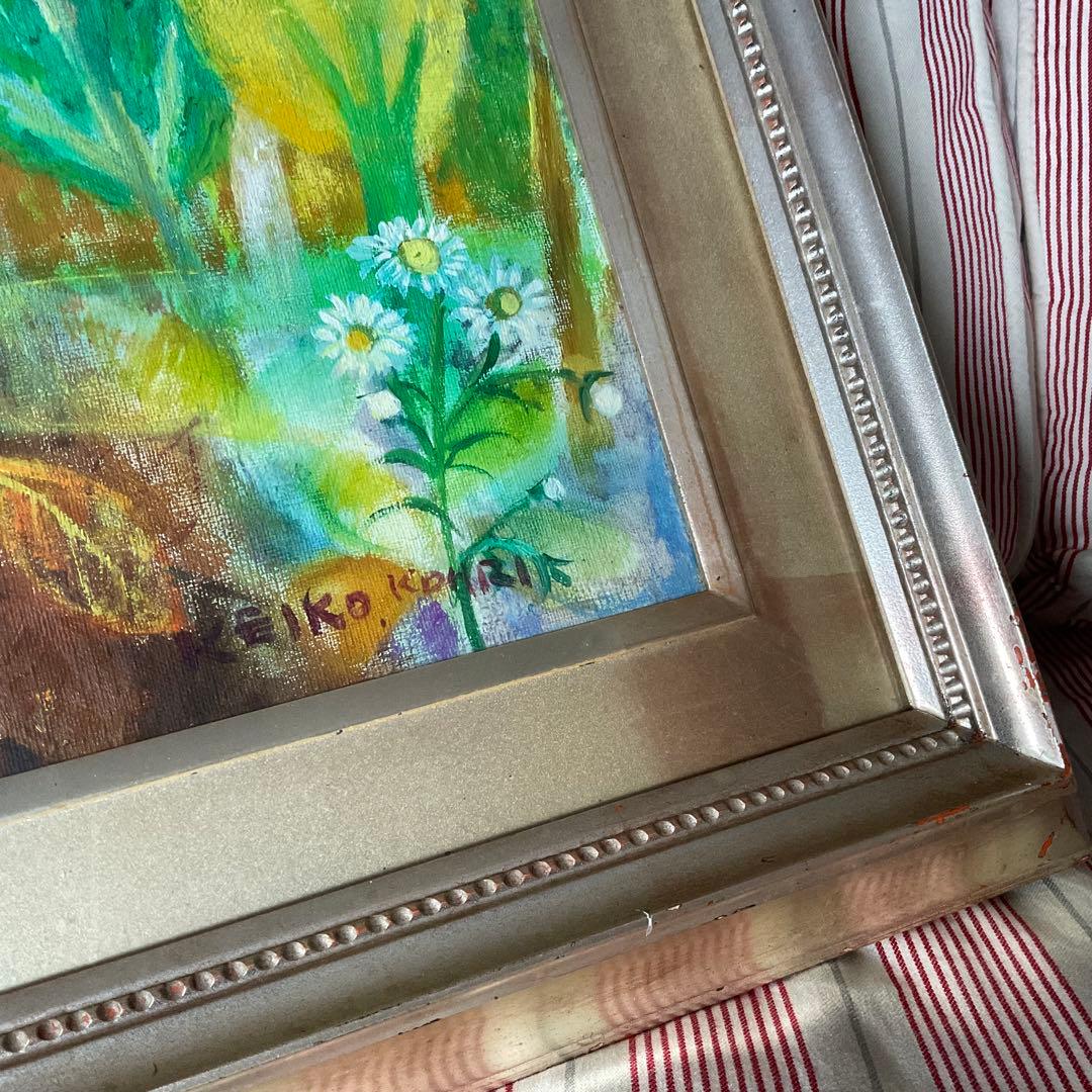 真作 油彩 郡 慧子 きょうだい 一陽会会員 現代童画会常任委員 文部