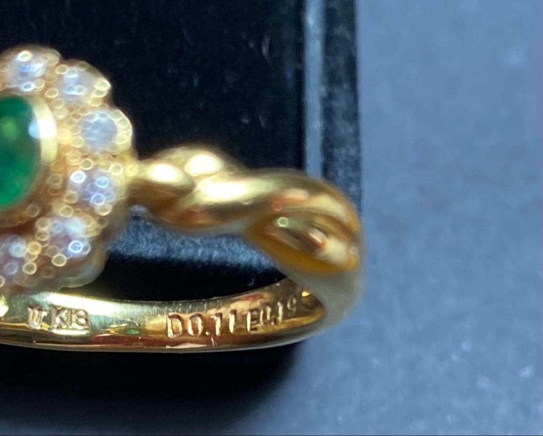 K18 ゴールド エメラルド ダイヤ　リング