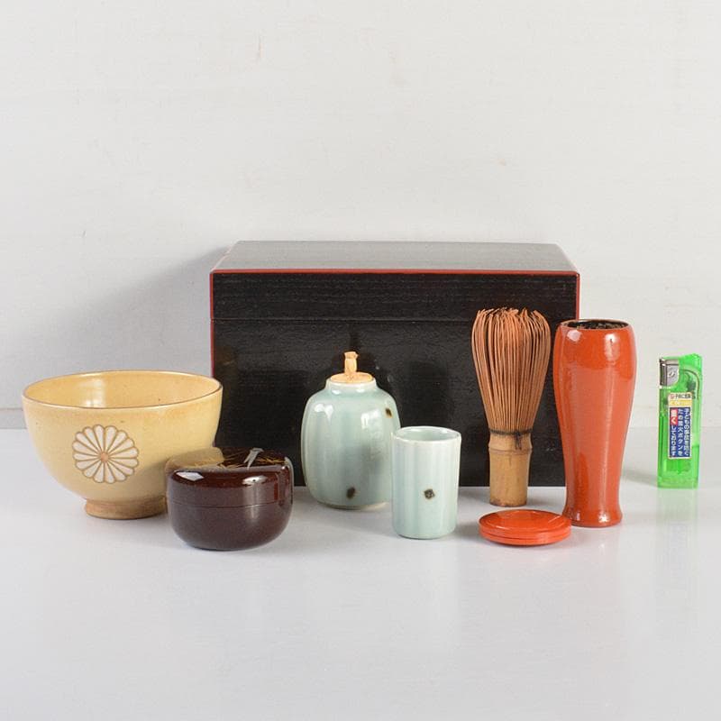 茶道具　黒面朱茶箱　田中香泉作茶碗　振出など　九点　一式　V R6918