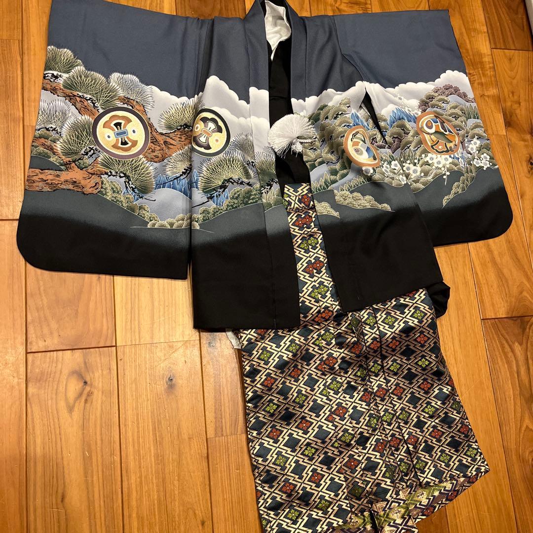 七五三セット　五歳 男児 着物&羽織&袴&角帯&長襦袢 鷹 松