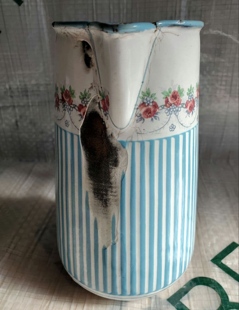 フランス アンティーク ホーロー ジャグ BB社 ローズガーランド セット