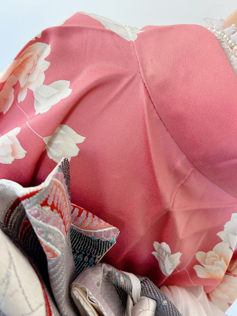 正絹振袖フルセット 豪華金彩 薔薇 パール姫 ピンク 花柄 振袖 絹