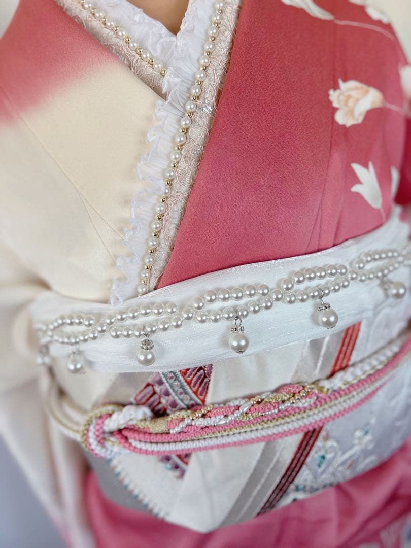 正絹振袖フルセット 豪華金彩 薔薇 パール姫 ピンク 花柄 振袖 絹