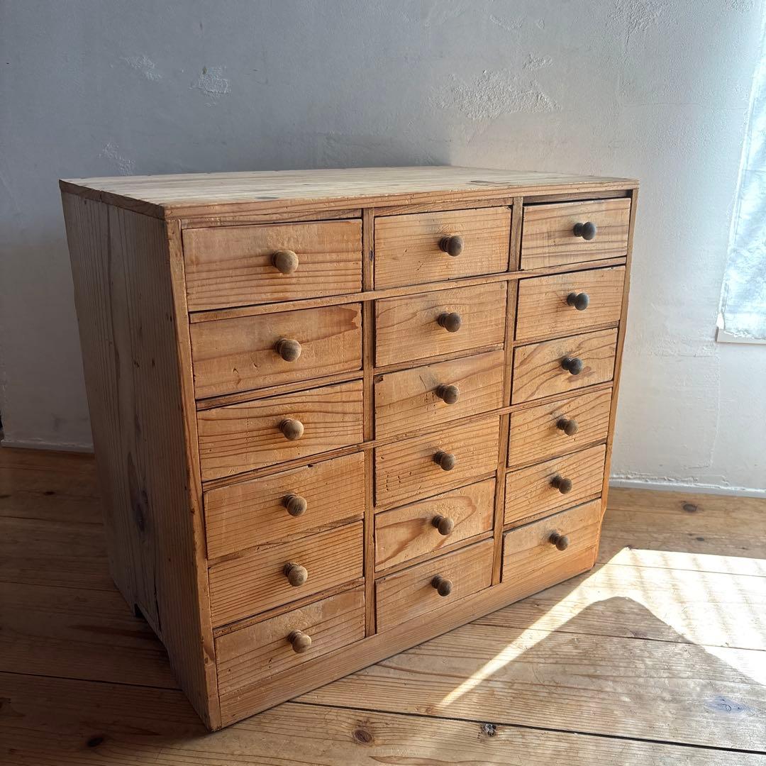 アンティーク チェスト 整理木箱 引き出し 古家具 木製 マス目 小