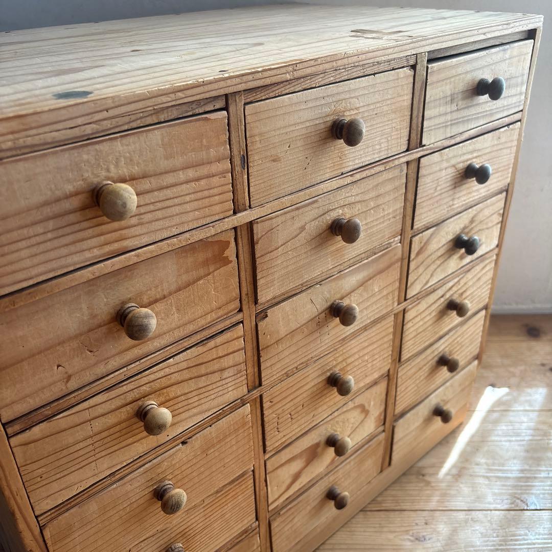 アンティーク チェスト 整理木箱 引き出し 古家具 木製 マス目 小